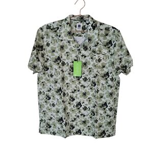 BROOKLYN BRIGADE Green Floral Linen Blend Arlington Rose Camp Shirt Size XL